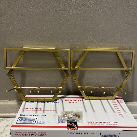 2-Piece Wall Mounted Wine Bottle Stemware Rack with 3 Stemware Glass Organizer - Picture 2 of 5